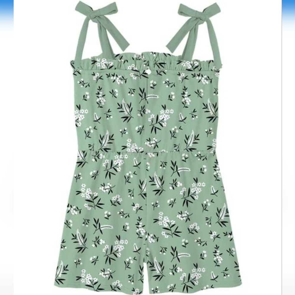 Trend Blossoms Girl's Floral Ruffle Bow-Strap Romper Green Size 14 NIP - Picture 2 of 7